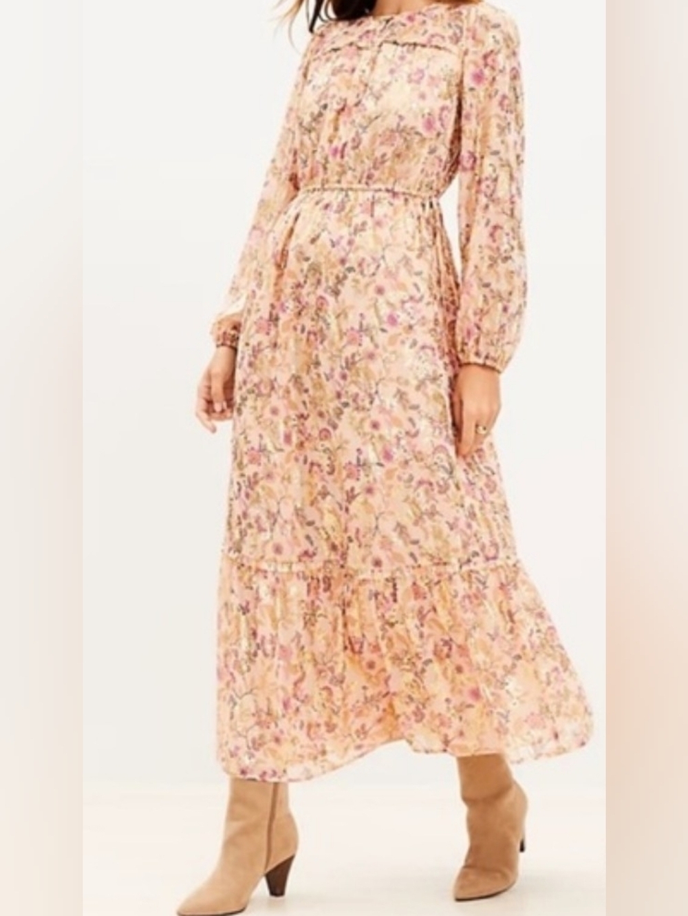 Loft Shimmer FlorL Double Tie Waist Maxi Dress Size Large.